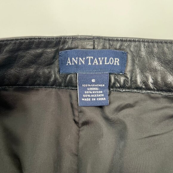 Ann Taylor Black Mid-Rise Leather Bootcut Pants | Size 6 - Picture 9 of 10